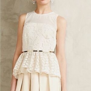Anthropologie Elegant Cream Lace Peplum Top